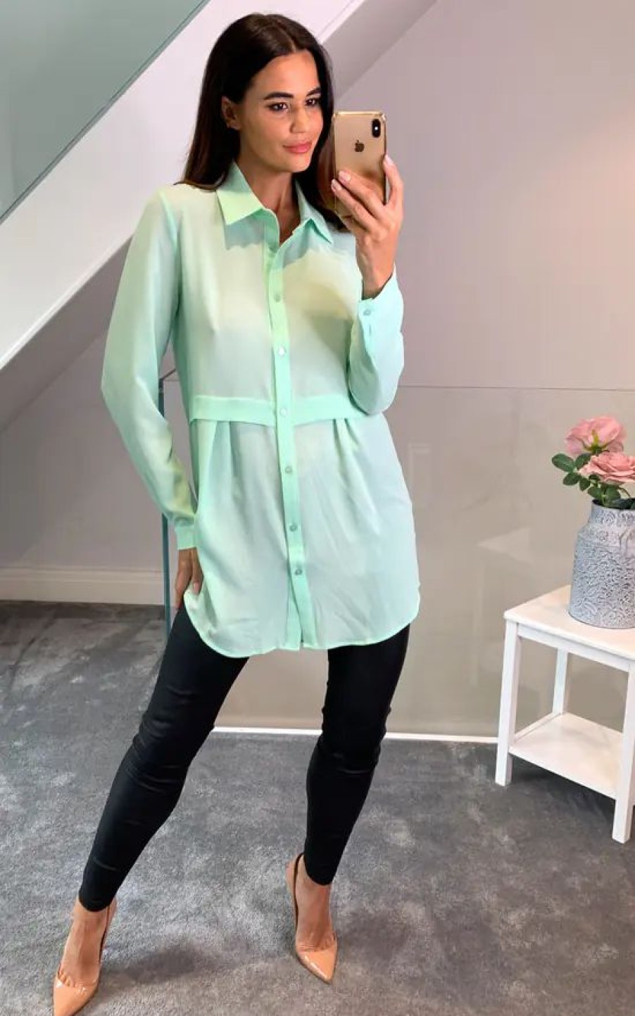 Tops * | Hot Sale Hoxton Gal Long Sleeves Oversized Shirt In Mint