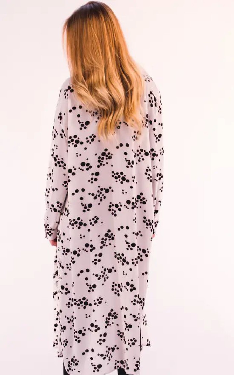 Tops * | Brand New Cy Boutique Long Sleeve Chiffon Shirt In White And Black Spot Print