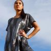 Dresses * | Discount Krissyfied Boutique Lisa Stardust Black / Silver Metallic Striped Disco Dress