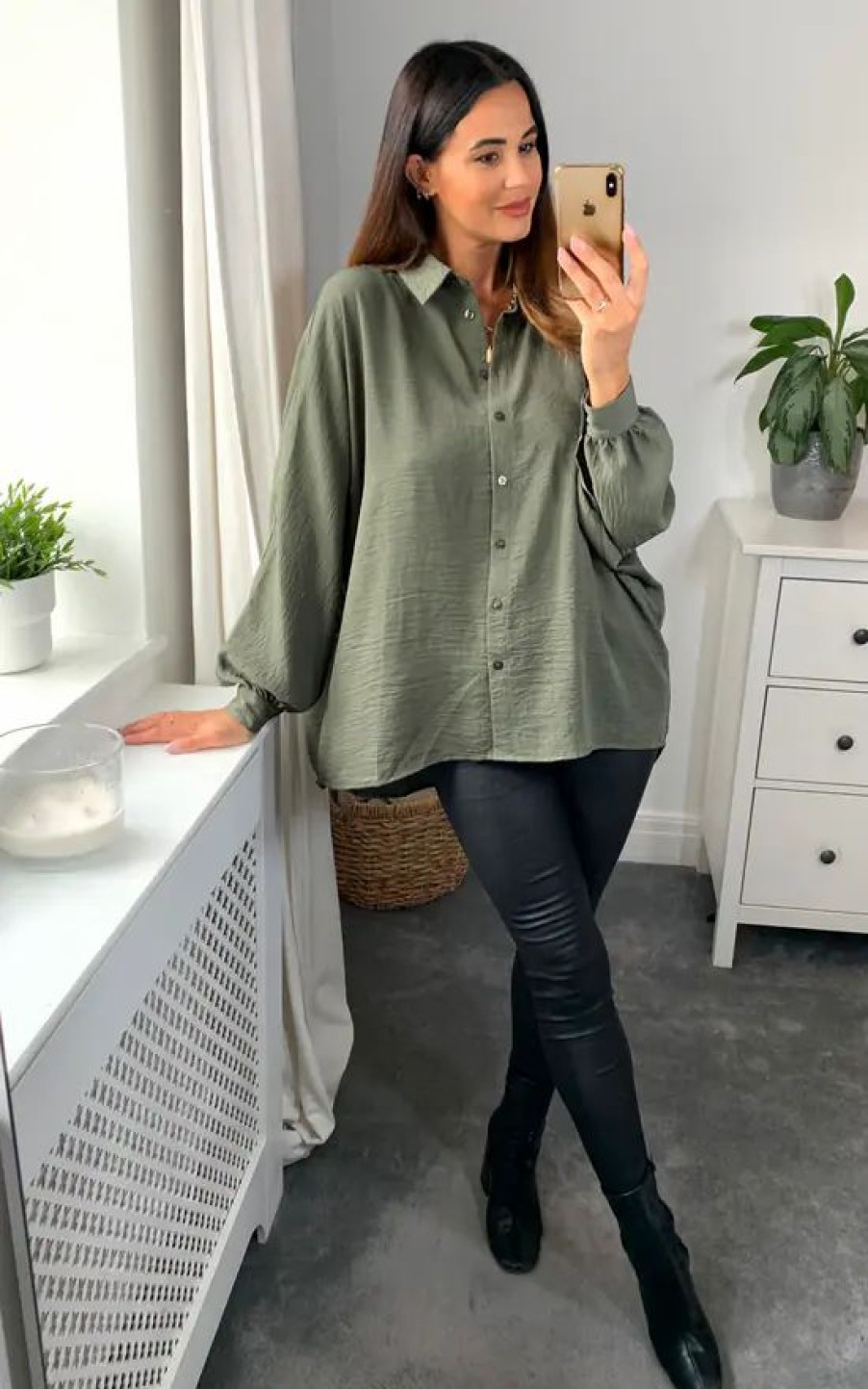 Tops * | Best Deal Apricot Khaki Oversized Batwing Airflow Shirt