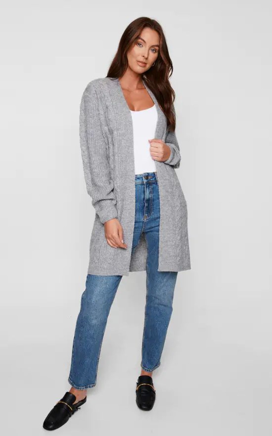 Knitwear * | Flash Sale Threadbare Grey Cable Detail Cardigan