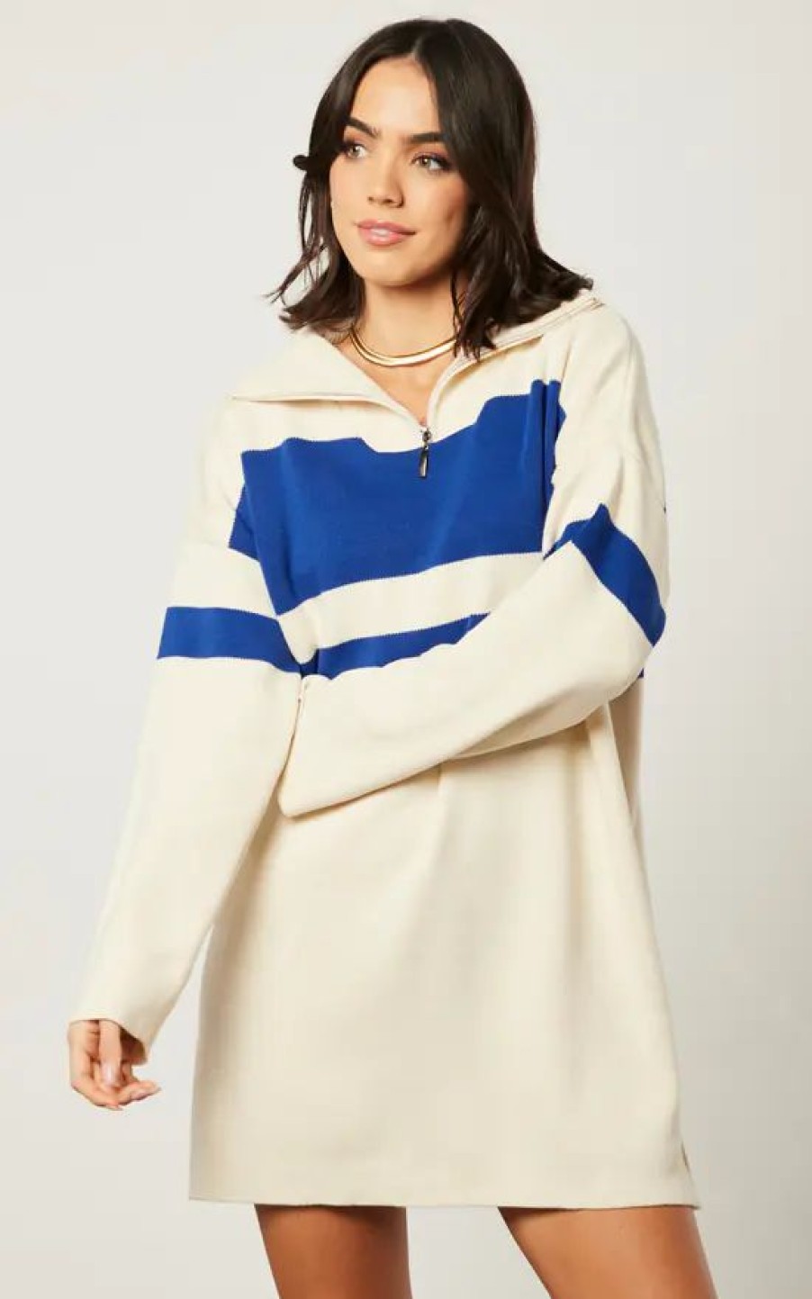 Dresses * | Promo Jenerique Blue Striped Knitted Jumper Dress