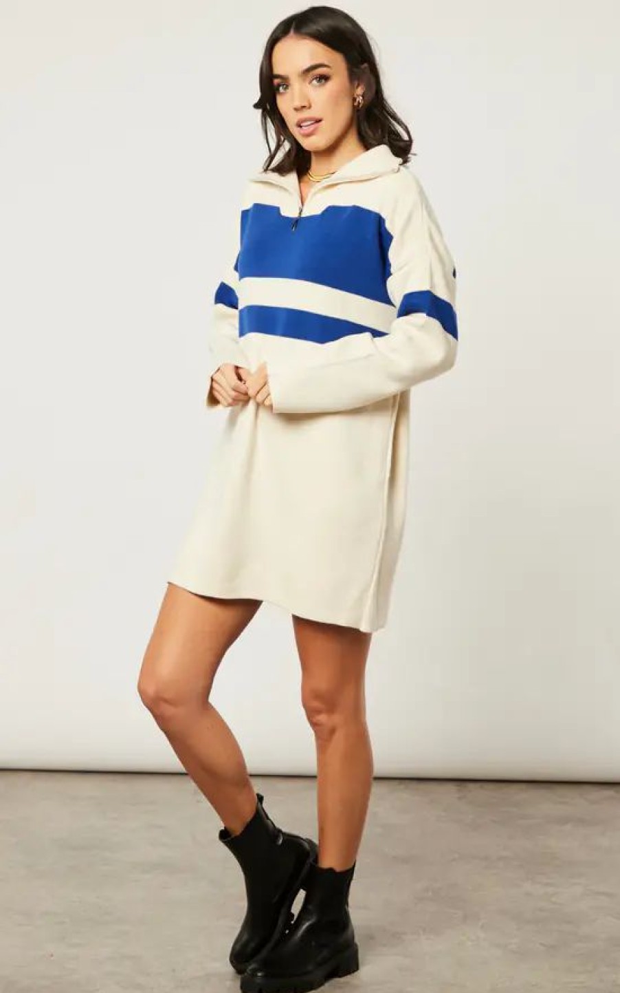 Dresses * | Promo Jenerique Blue Striped Knitted Jumper Dress