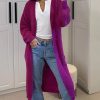 Knitwear * | Deals Aftershock London Knitted Longline Cardigan With Pockets In Purple