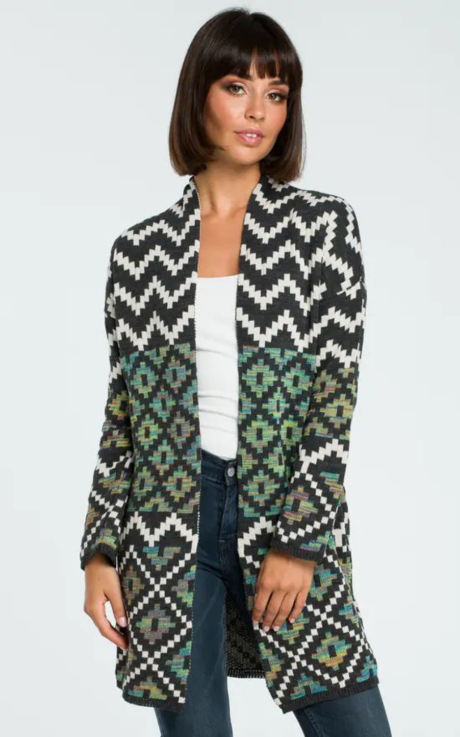 Knitwear * | Best Sale Moe Multicolour Aztec Print Open Knit Cardigan