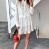 Tops * | Wholesale Hoxton Gal Long Sleeves Tie Neck Oversized Shirt In White