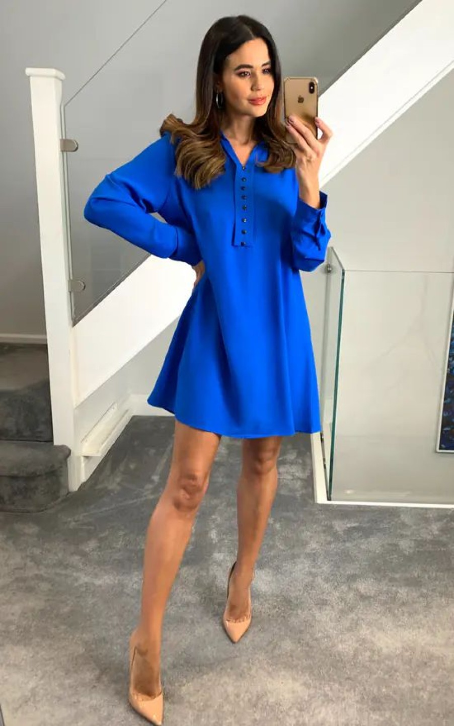 Tops * | Outlet Hoxton Gal Tunic Shirt With Button Details In Blue