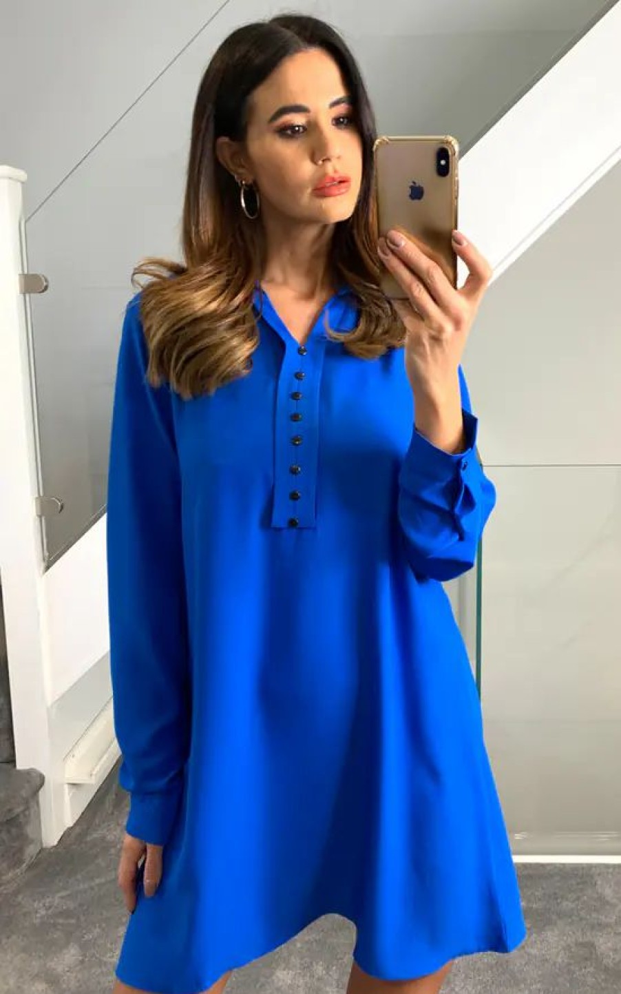 Tops * | Outlet Hoxton Gal Tunic Shirt With Button Details In Blue