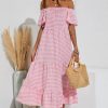 Dresses * | Discount Fs Collection Relaxed Off Shoulder Bardot Frill Midi Dress In Pink