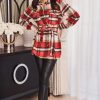 Tops * | Brand New Slaytwins Lenis Check Belted Shacket In Red