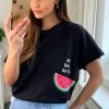 Tops * | Coupon Hoxton Gal Oversized Watermelon Relaxed T Shirt In Black