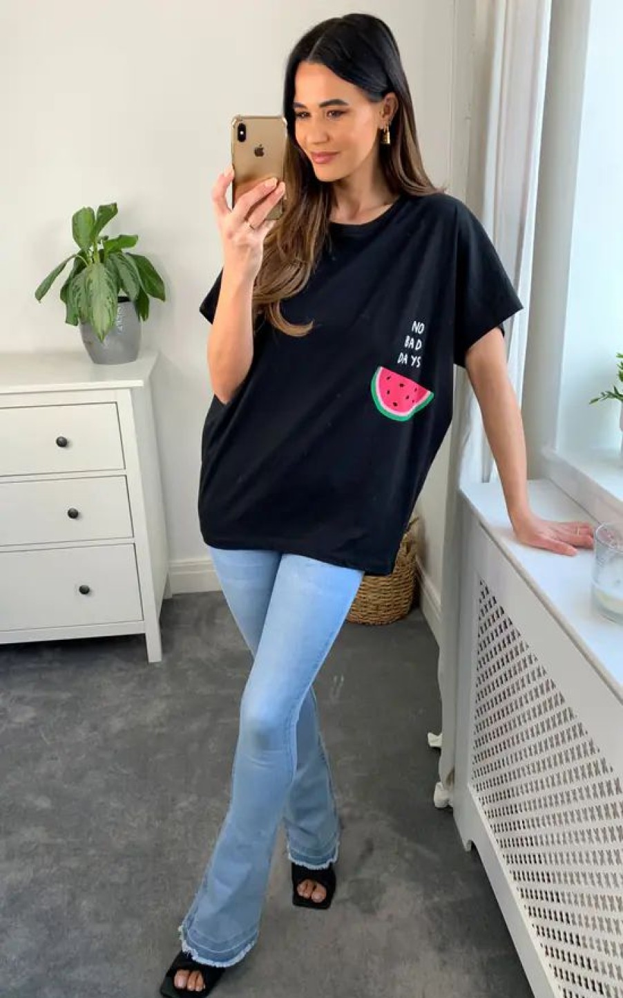 Tops * | Coupon Hoxton Gal Oversized Watermelon Relaxed T Shirt In Black