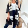 Knitwear * | Brand New Cy Boutique Knitted Poncho Cape In Grey And White Stripe