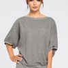 Tops * | Cheapest Moe Grey Oversized Blouse With Front Wrapped