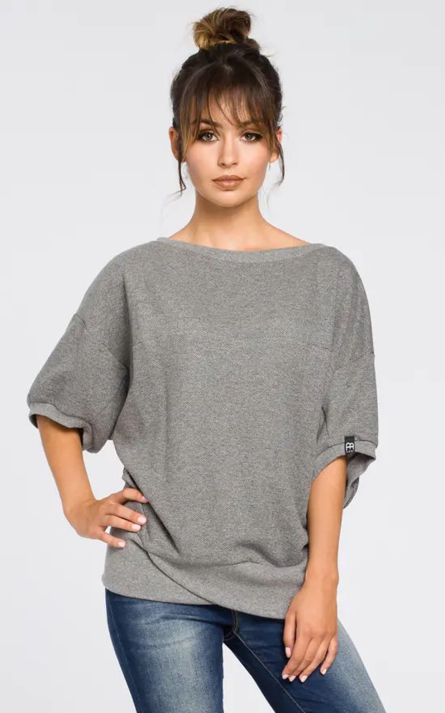 Tops * | Cheapest Moe Grey Oversized Blouse With Front Wrapped