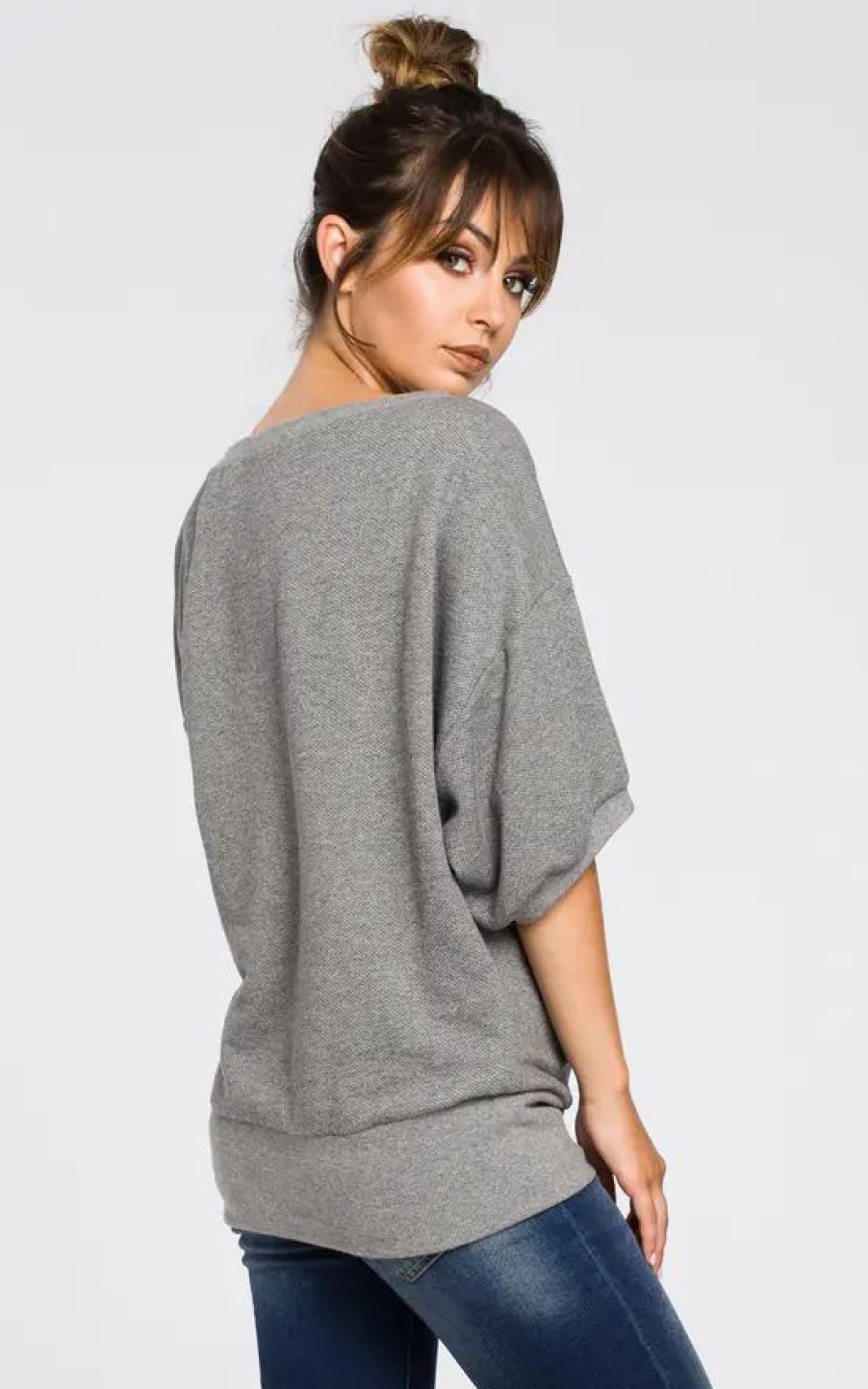 Tops * | Cheapest Moe Grey Oversized Blouse With Front Wrapped