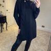 Tops * | Best Sale Hoxton Gal Oversized Brooch Detailed Long Sleeves Tunic Top In Black