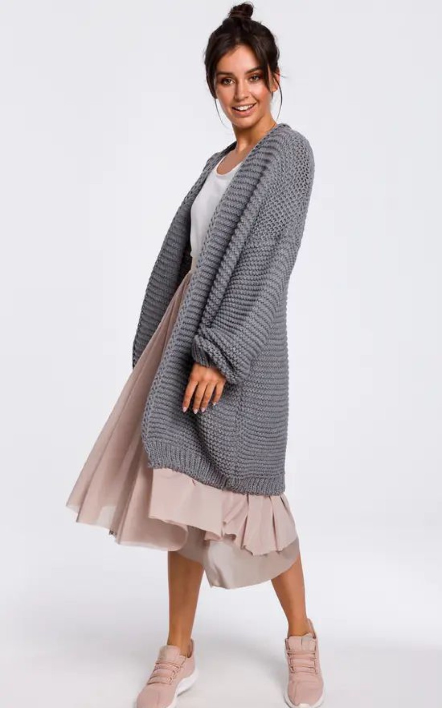 Knitwear * | Best Deal Moe Grey Oversized Cardigan With Wide Sleeves