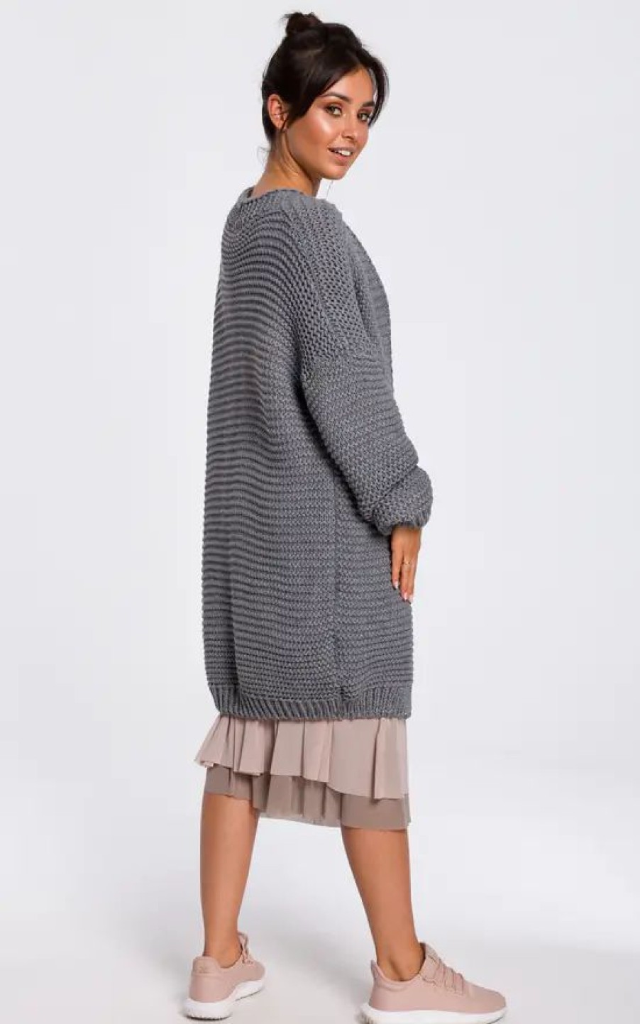 Knitwear * | Best Deal Moe Grey Oversized Cardigan With Wide Sleeves