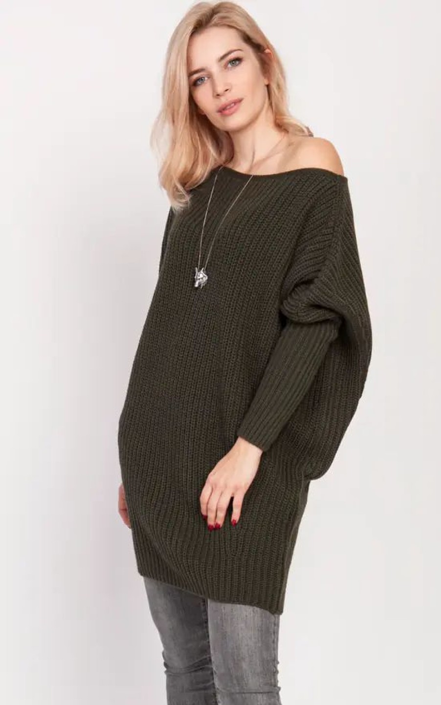 Dresses * | Top 10 Mkm Knitwear Design Oversized Jumper Dress In Khaki