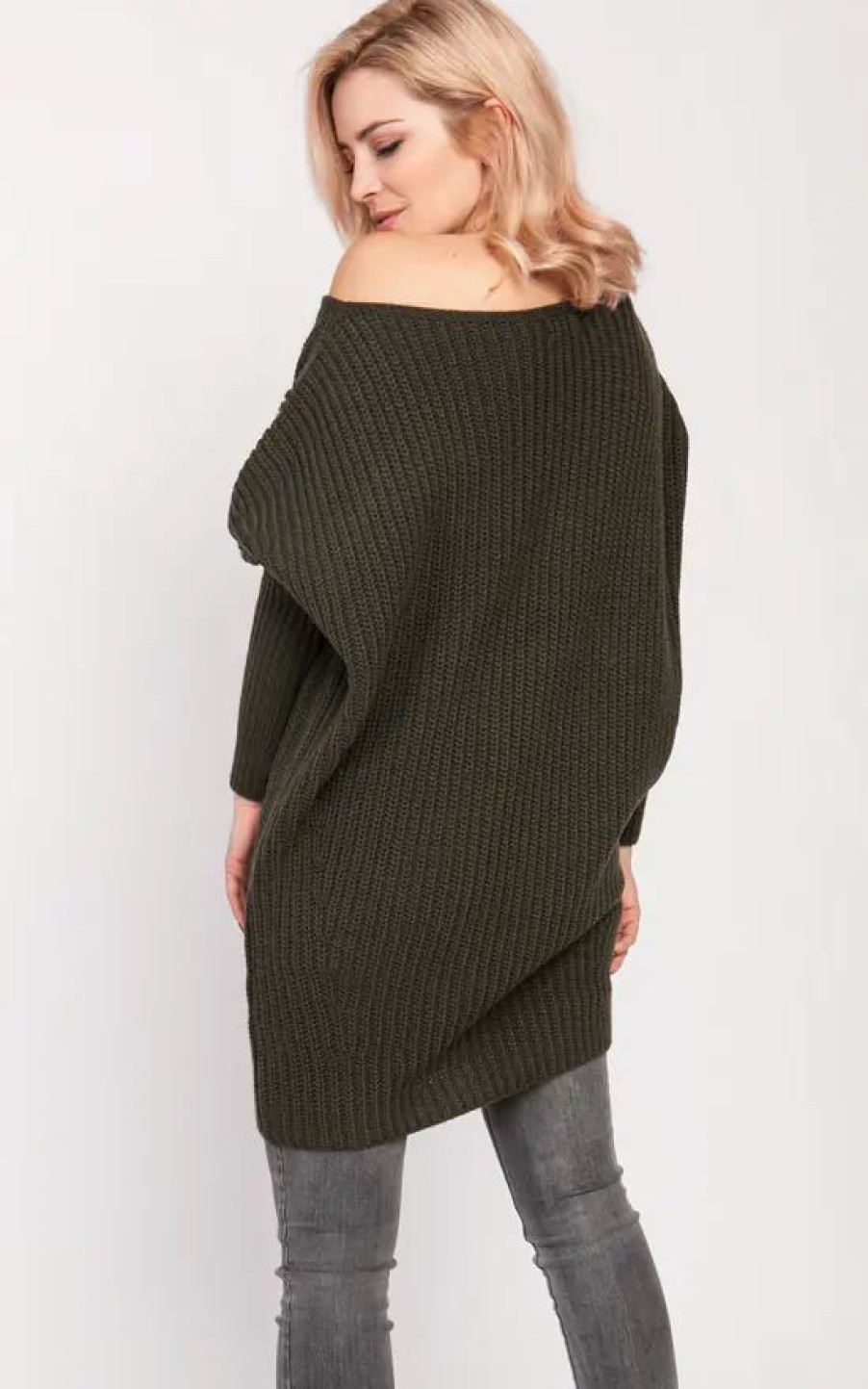 Dresses * | Top 10 Mkm Knitwear Design Oversized Jumper Dress In Khaki