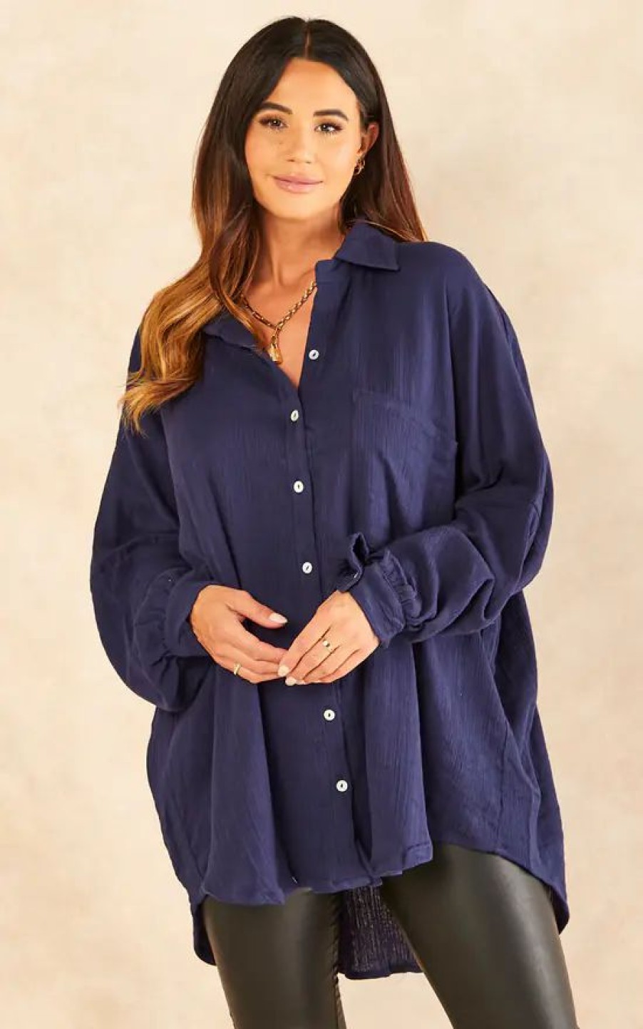 Tops * | Top 10 Blue Vanilla Paige Oversized Shirt In Navy