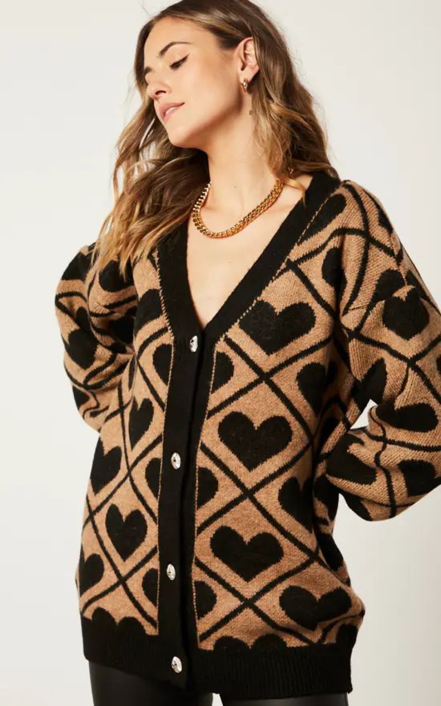 Knitwear * | Cheap Jenerique Heart Print Oversize Cardigan