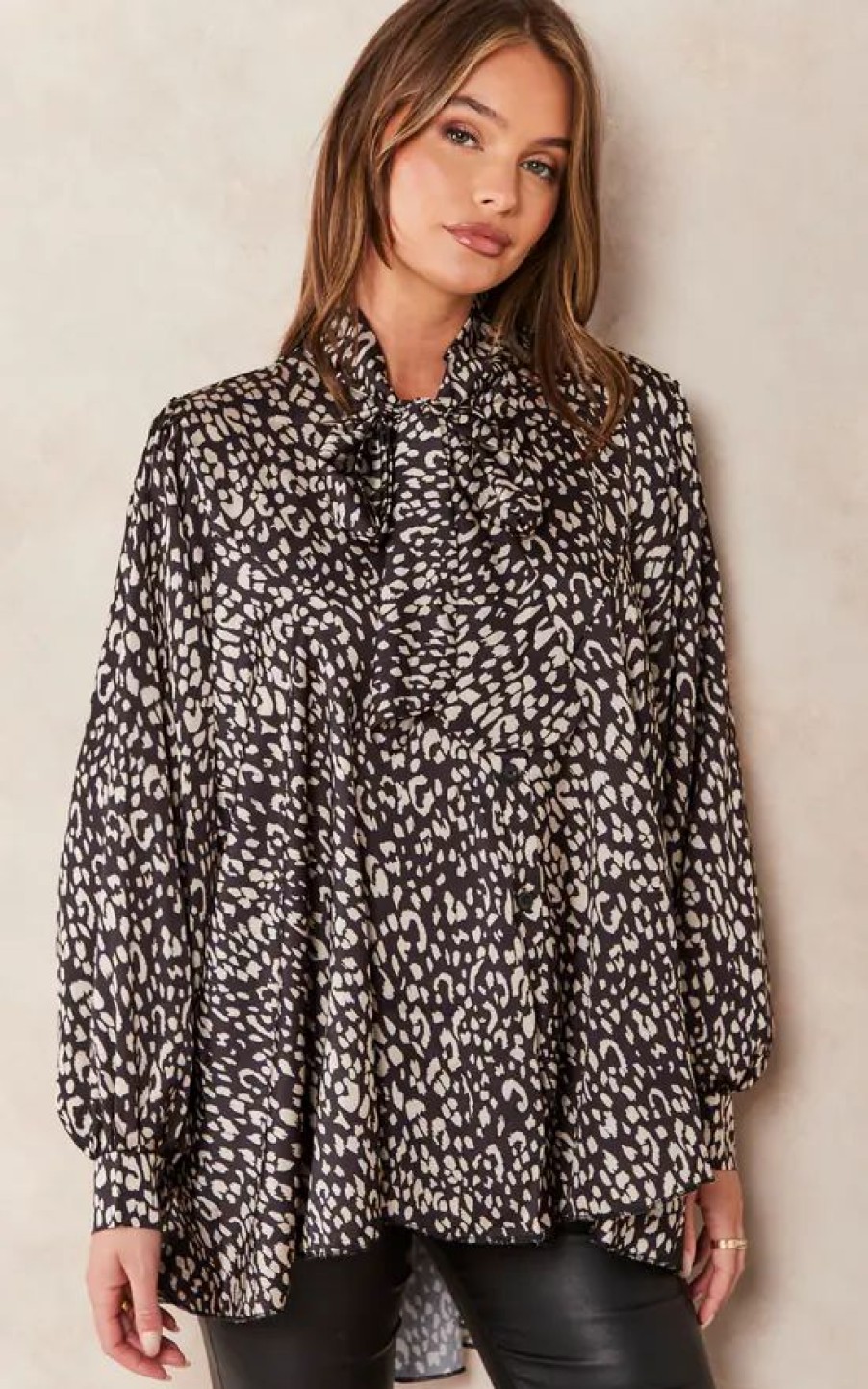 Tops * | Discount Jenerique Oversize Bowl Neck Blouse In Black Leopard Print