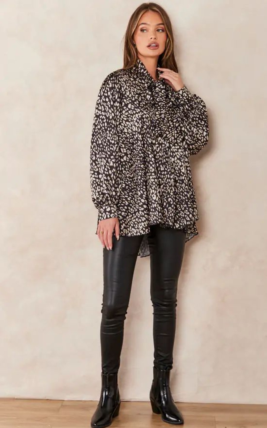 Tops * | Discount Jenerique Oversize Bowl Neck Blouse In Black Leopard Print