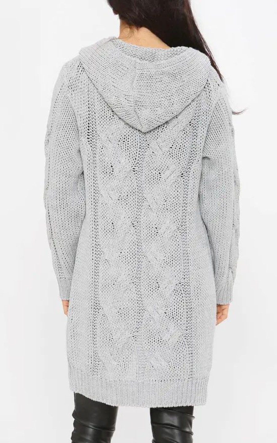 Knitwear * | Best Pirce Ikrush Lexi Cable Knit Long Line Hooded Cardigan In Grey