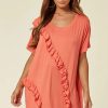 Tops * | Top 10 Malissa J Collection Ruffle Detail T Shirt In Coral