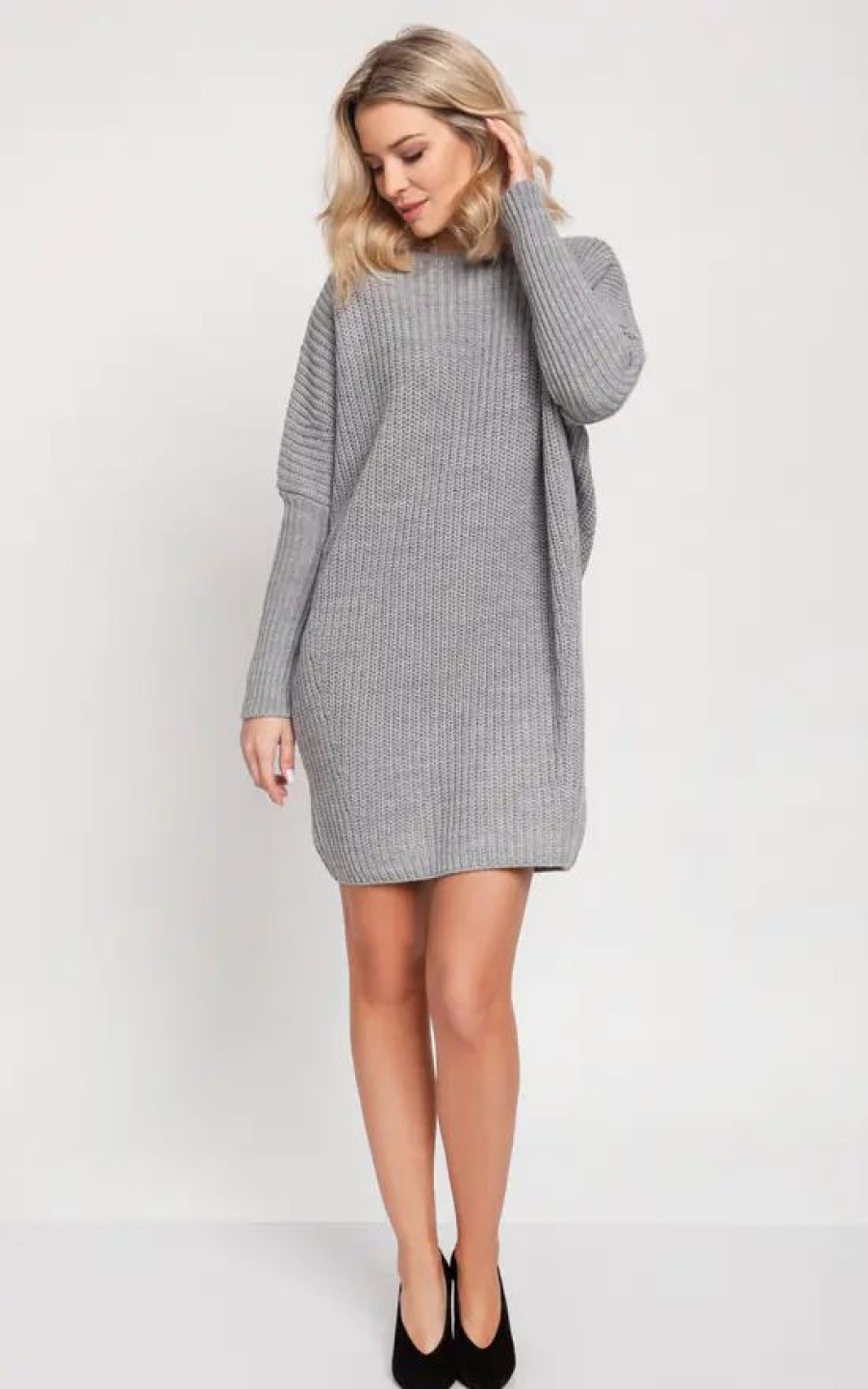 Dresses * | Promo Mkm Knitwear Design Oversized Jumper Dress In Grey