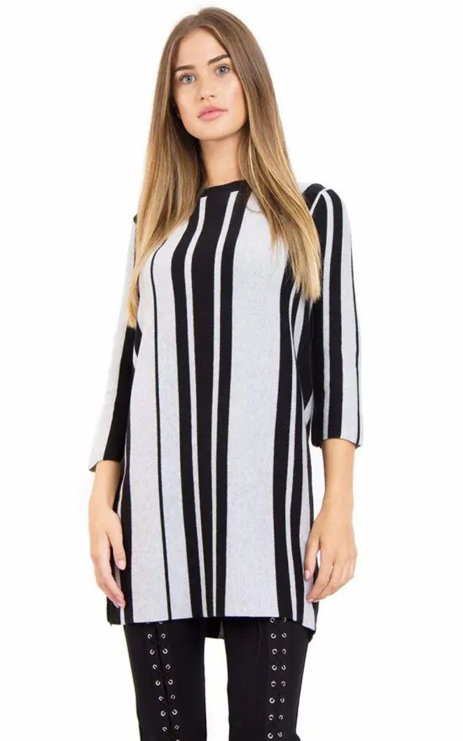 Dresses * | Best Reviews Of Loes House Vertical Stripe Jumper Dress In Black/Cream