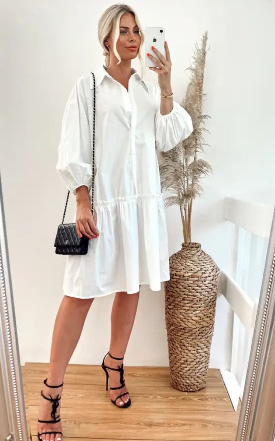 Dresses * | Outlet Cy Boutique Oversized Cotton Frill Hem Dress In White