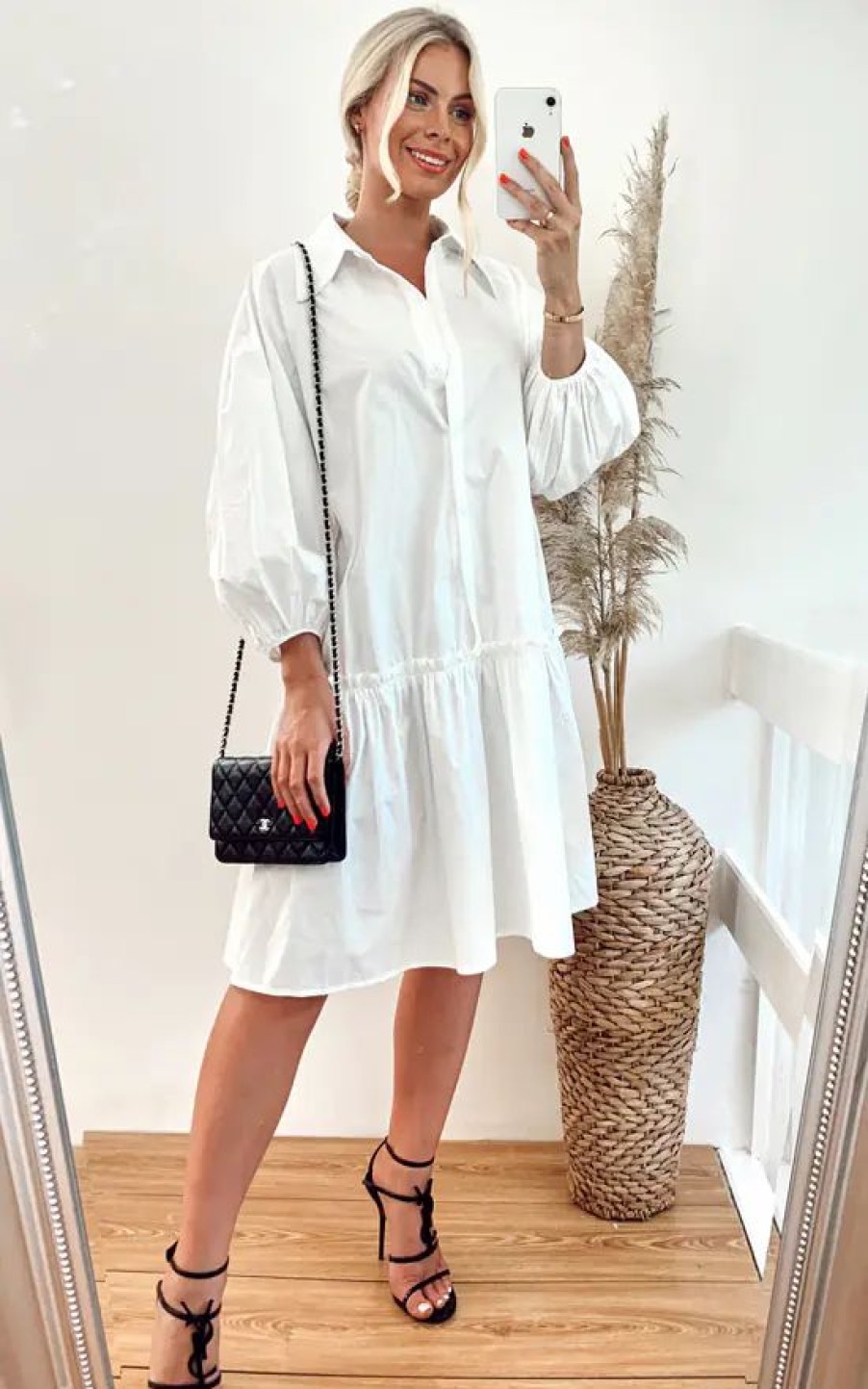 Dresses * | Outlet Cy Boutique Oversized Cotton Frill Hem Dress In White