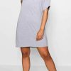 Dresses * | Promo Oops Fashion Grey In Short Sleeve Basic Tshirt Dress