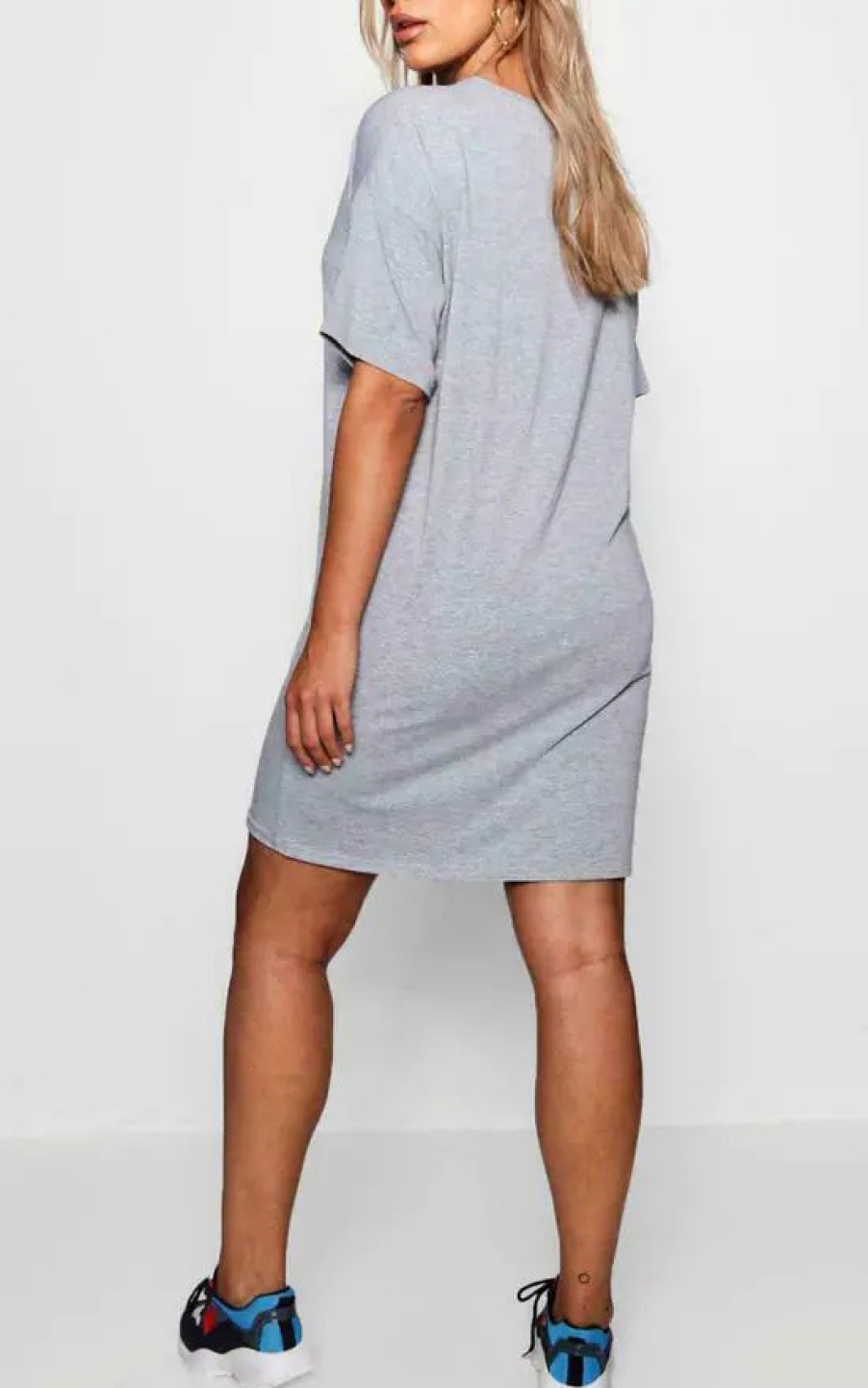 Dresses * | Promo Oops Fashion Grey In Short Sleeve Basic Tshirt Dress