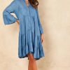 Dresses * | Wholesale Bella And Blue Tiered Denim Mini Dress In Dark Blue