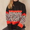 Knitwear * | New Jenerique High Neck Oversize Leopard Jumper In Orange Leopard