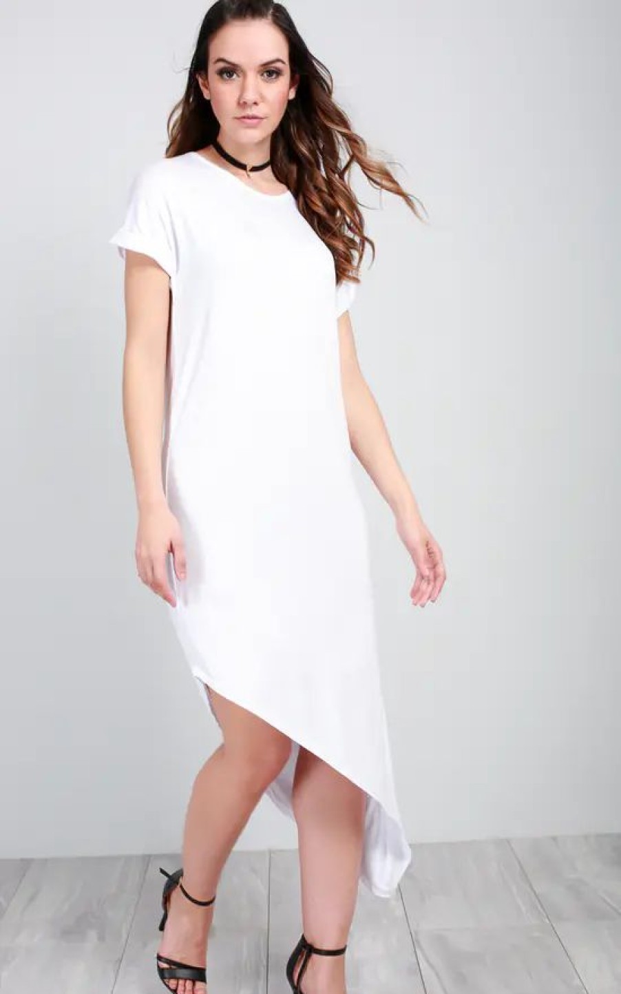 Dresses * | Best Reviews Of Oops Fashion Asymmetric Hem Jersey T Shirt Dress In White