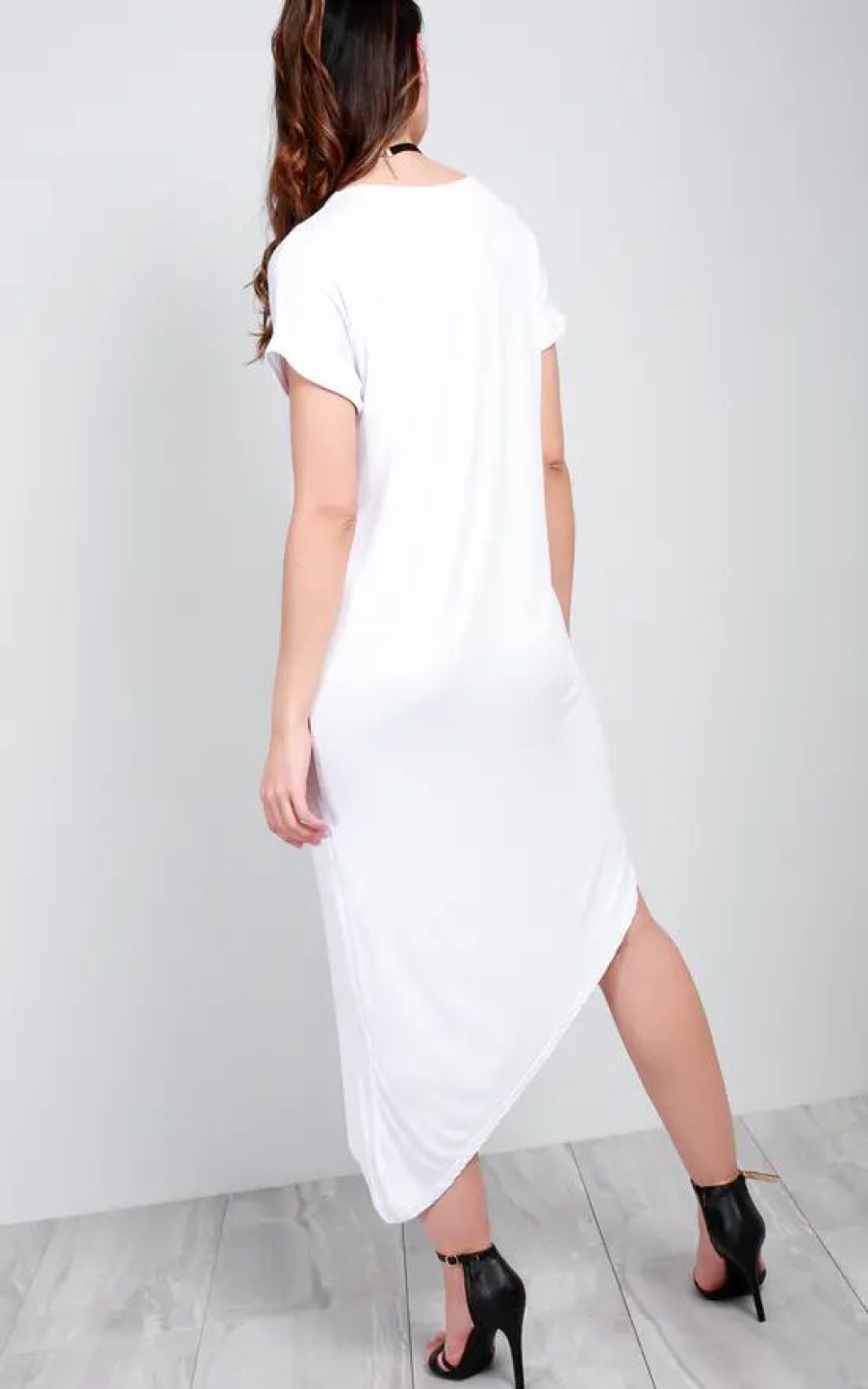 Dresses * | Best Reviews Of Oops Fashion Asymmetric Hem Jersey T Shirt Dress In White