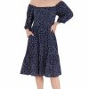 Dresses * | New Dolly And Dotty Oversized Floaty Off The Shoulder Day Casual Dress In Navy & White Polka Dots