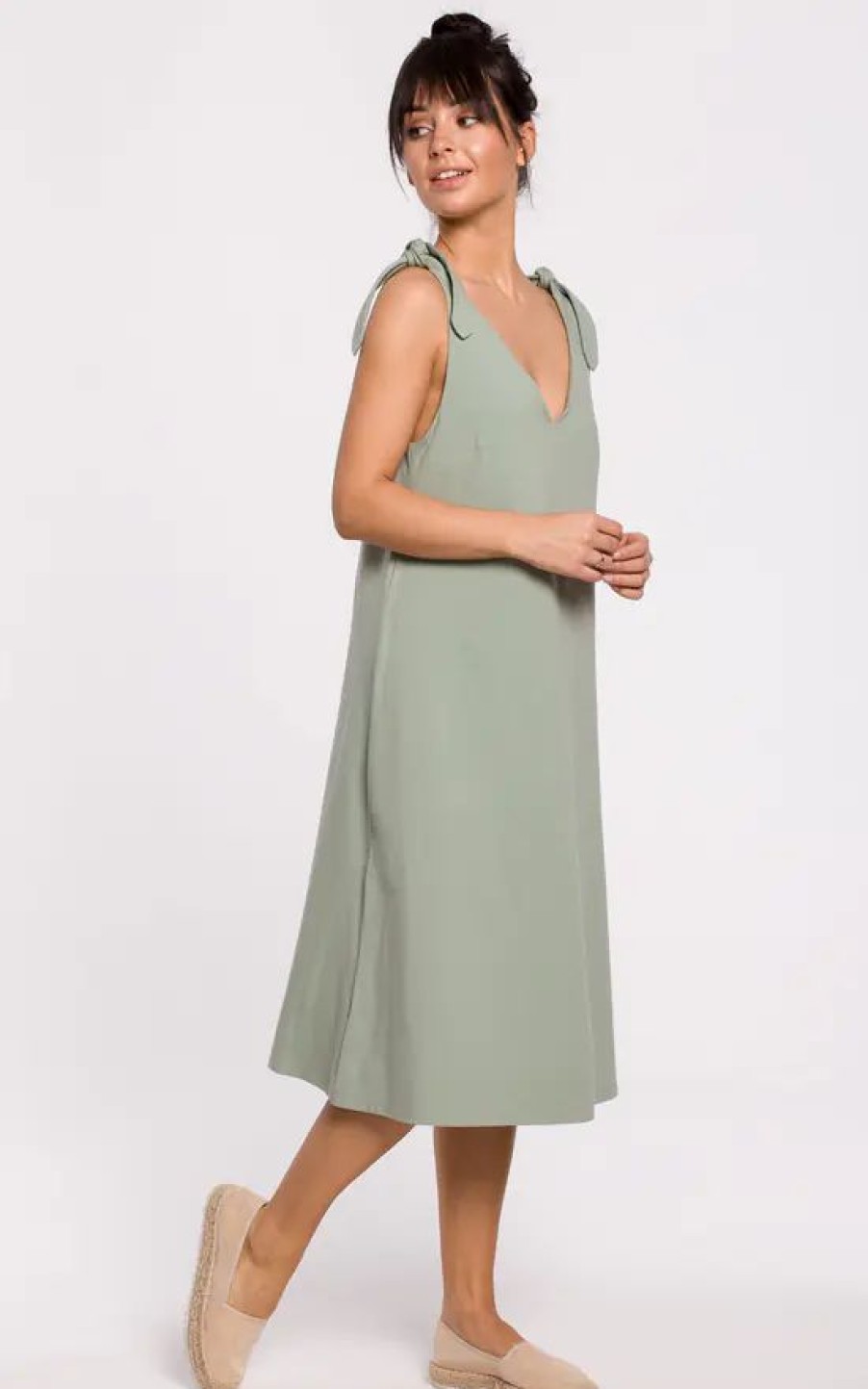 Dresses * | Cheap Moe Midi Dress With Tied Straps In Green