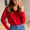 Tops * | Wholesale Hoxton Gal Button Details Relaxed Crepe Shirt In Red