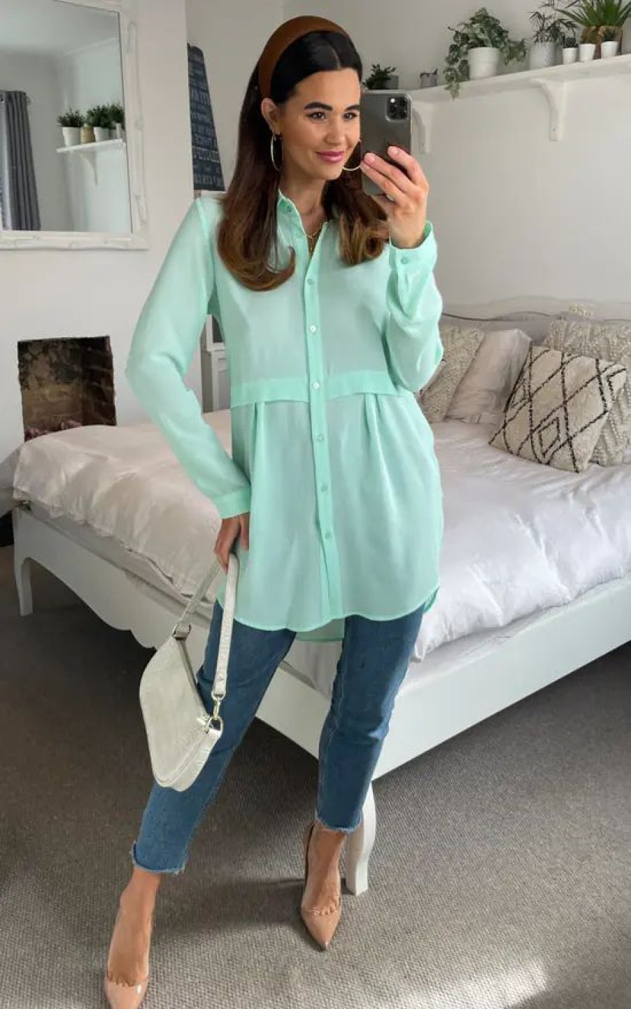 Tops * | Best Reviews Of Hoxton Gal Oversized Long Sleeve Relaxed Fit Shirt In Mint Green