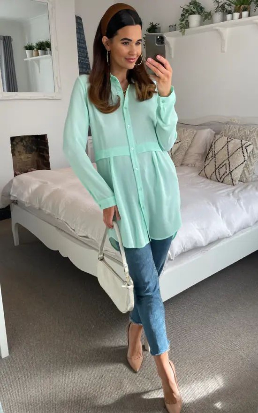 Tops * | Best Reviews Of Hoxton Gal Oversized Long Sleeve Relaxed Fit Shirt In Mint Green