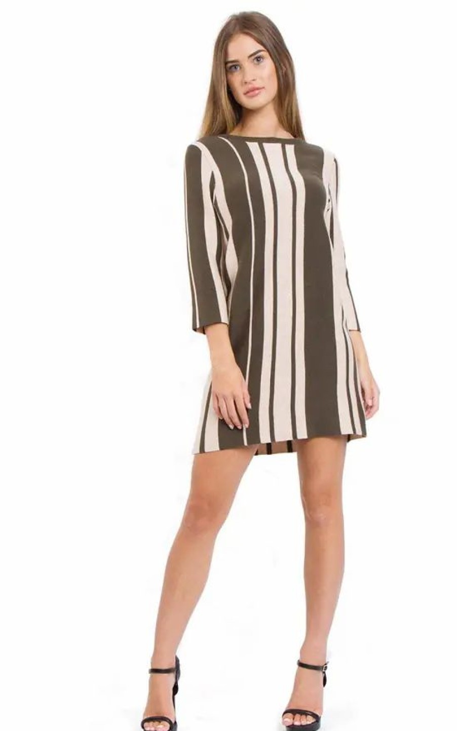 Dresses * | Coupon Loes House Vertical Stripe Jumper Dress In Khaki Green