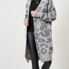 Knitwear * | Top 10 Love Frontrow Grey Leopard Print Mid Oversized Cardigan