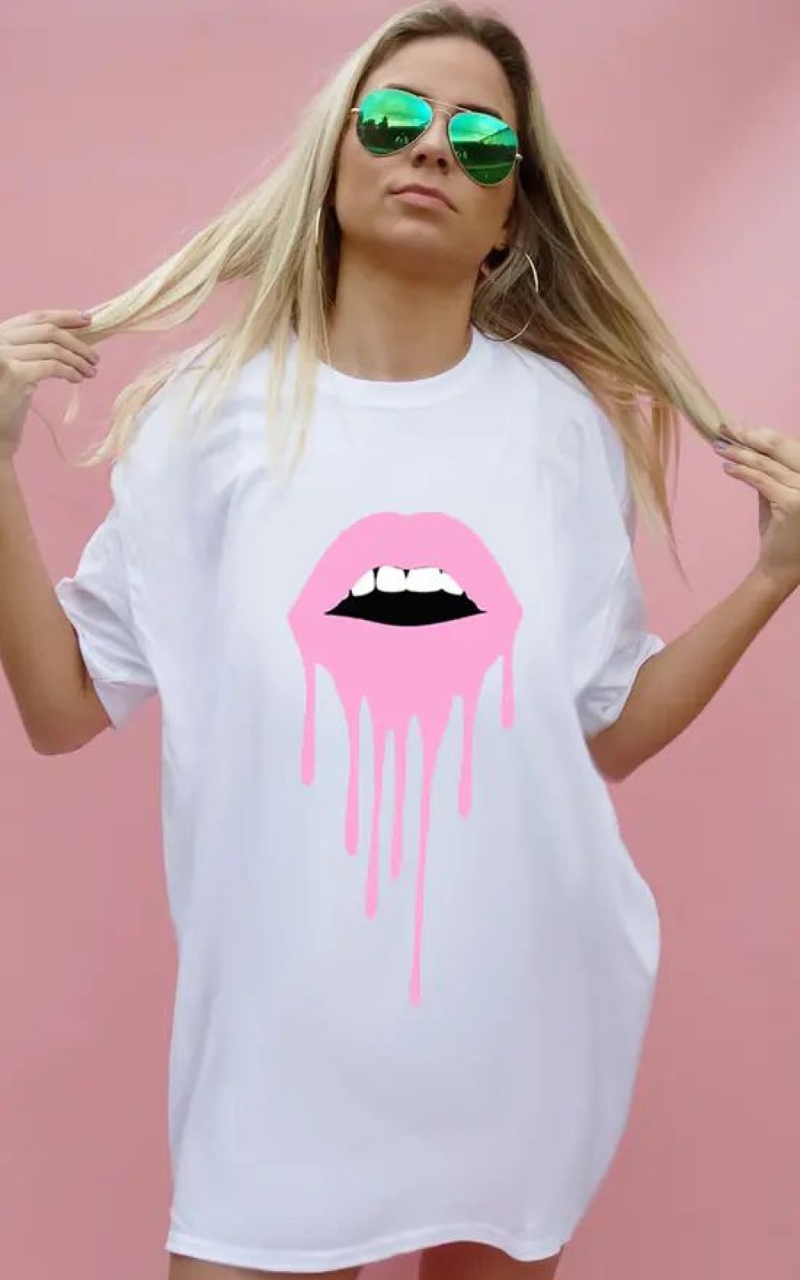 Tops * | Outlet Sade Farrell Pink Drip Lip Tee