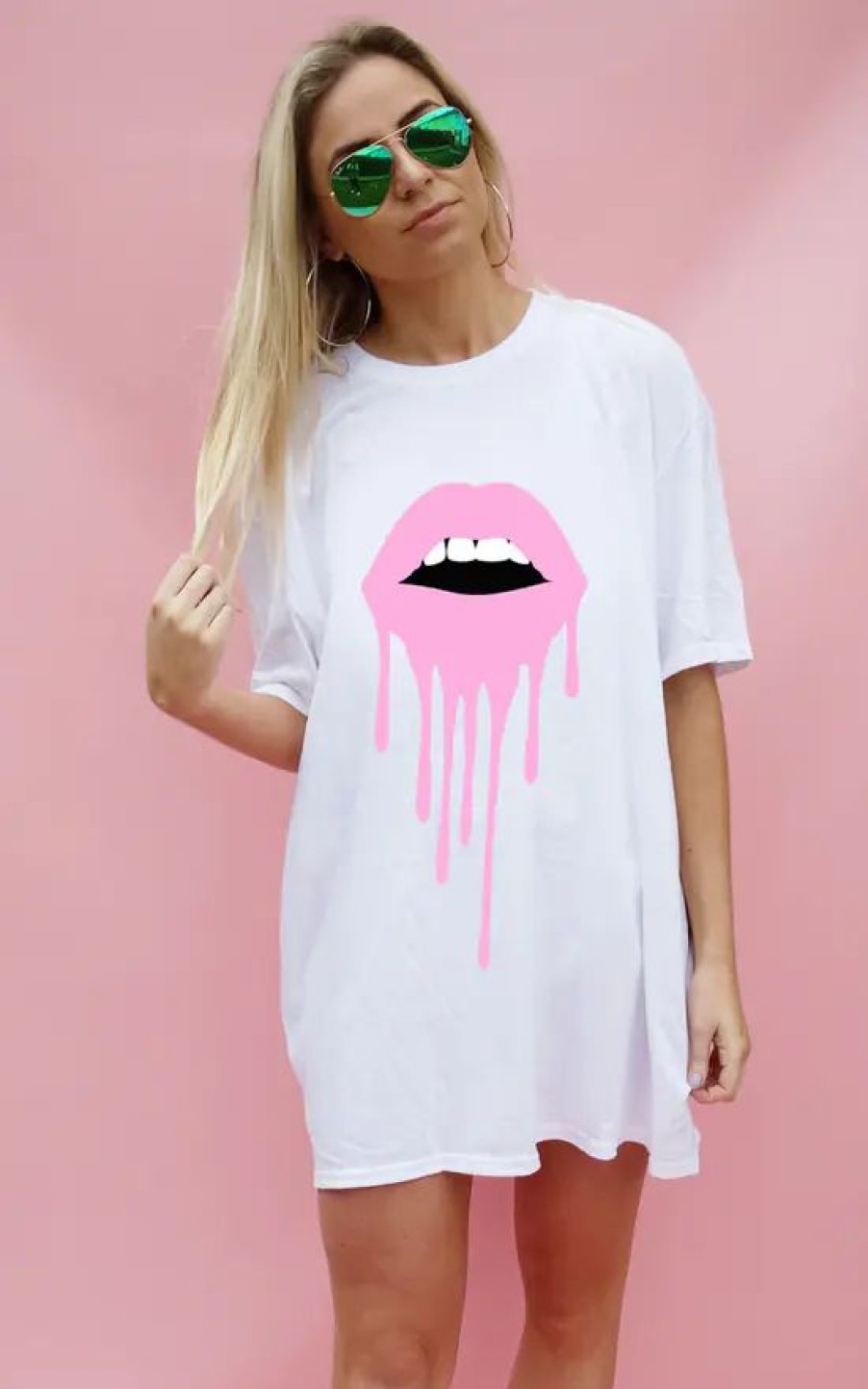 Tops * | Outlet Sade Farrell Pink Drip Lip Tee